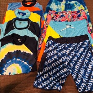 Boys Lands’ End swim trunks and shirts, lot of 8